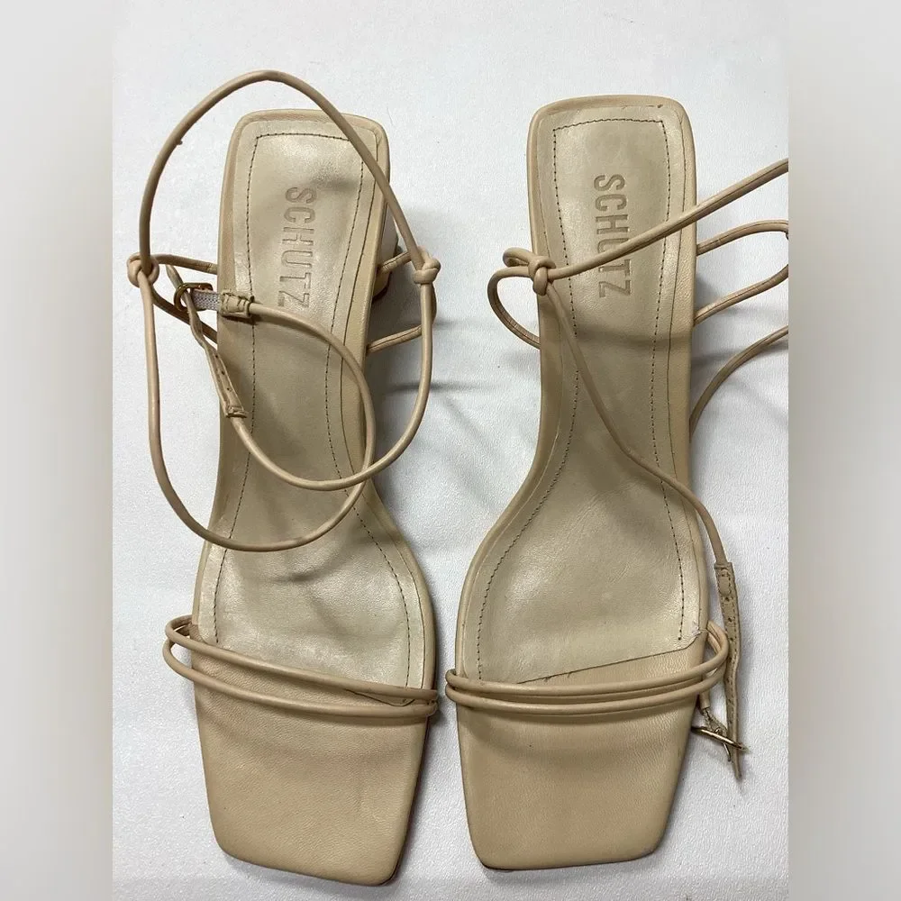 Schutz‎ Pompeii Beige Mid Ankle Strappy Sandals Size 9